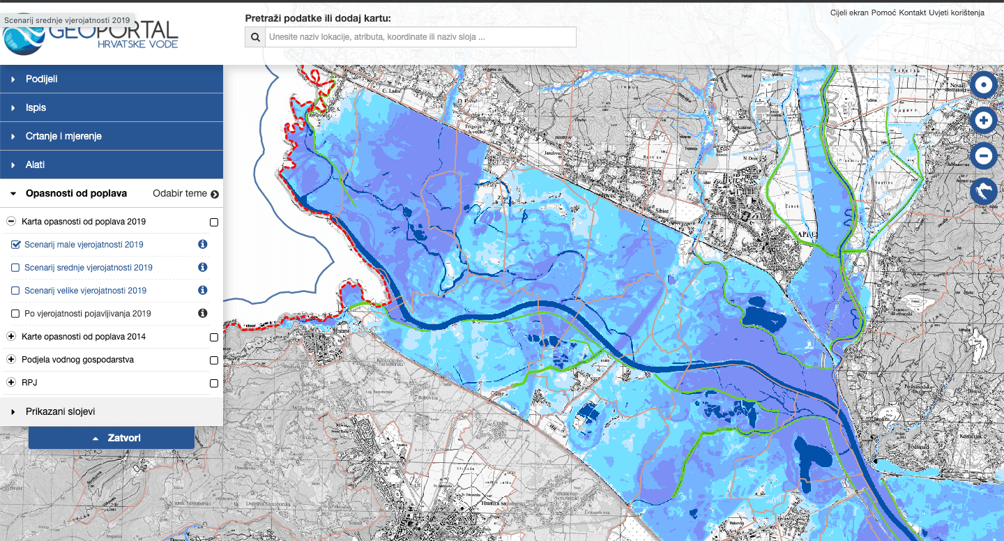 HR vode - scenarij male vjerojatnosti poplave