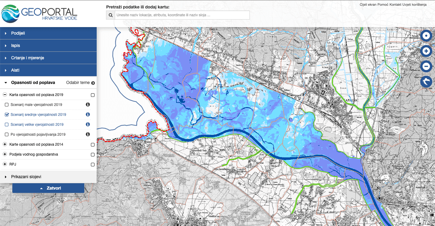 HR vode - scenarij srednje vjerojatnosti poplave